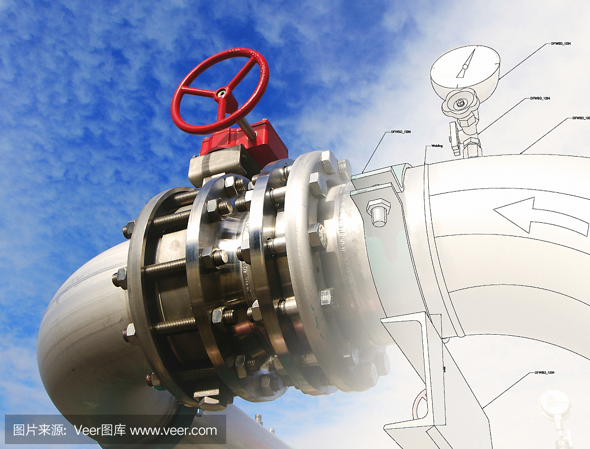 工業園區、鋼鐵管道、閥門迎藍天